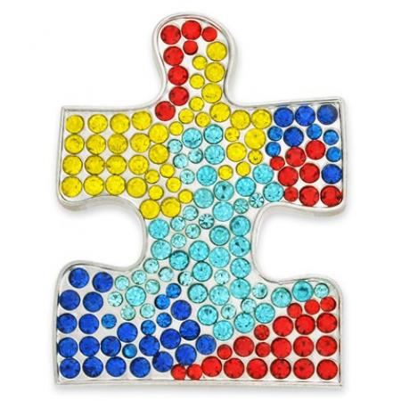 Rhinestone Autism Puzzle Pin 