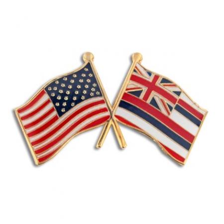 Hawaii and USA Crossed Flag Pin 