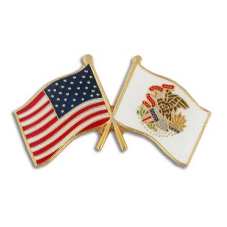 Illinois and USA Crossed Flag Pin 