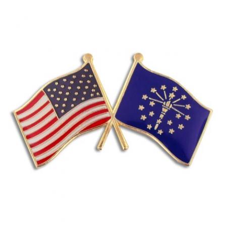 Indiana and USA Crossed Flag Pin 