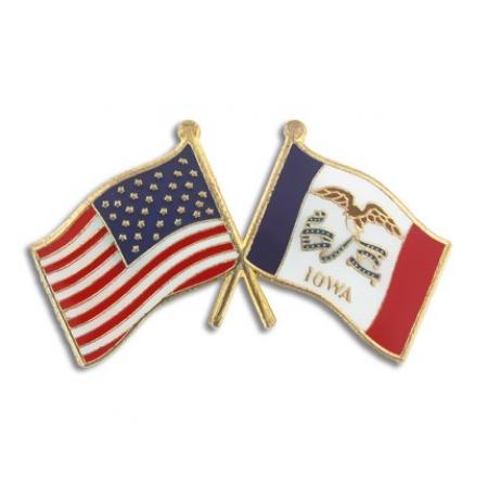 Iowa and USA Crossed Flag Pin 