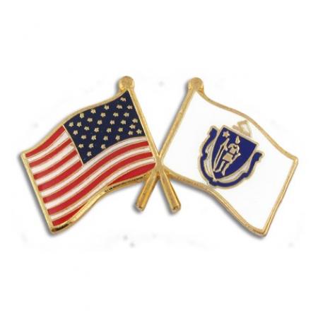 Massachusetts and USA Crossed Flag Pin 