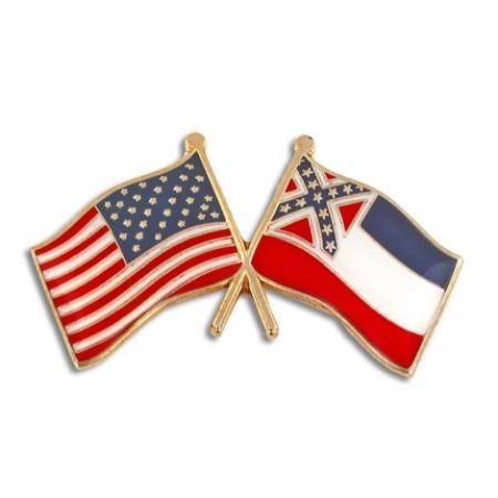 Mississippi and USA Crossed Flag Pin 