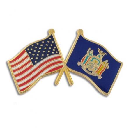 New York and USA Crossed Flag Pin 