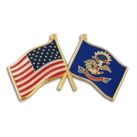 North Dakota and USA Crossed Flag Pin 