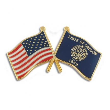 Oregon and USA Crossed Flag Pin 