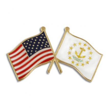 Rhode Island and USA Crossed Flag Pin 