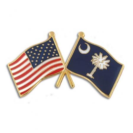 South Carolina and USA Crossed Flag Pin 