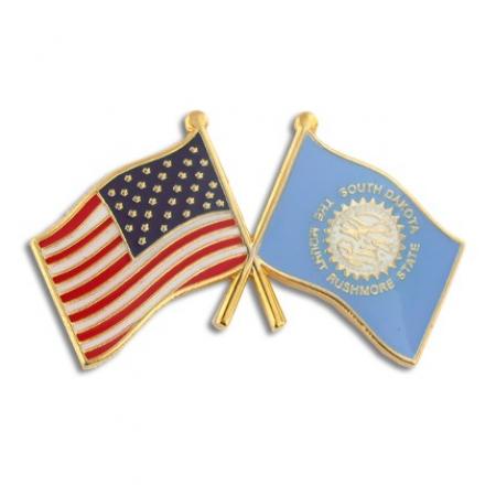 South Dakota and USA Crossed Flag Pin 