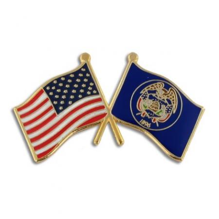 Utah and USA Crossed Flag Pin 