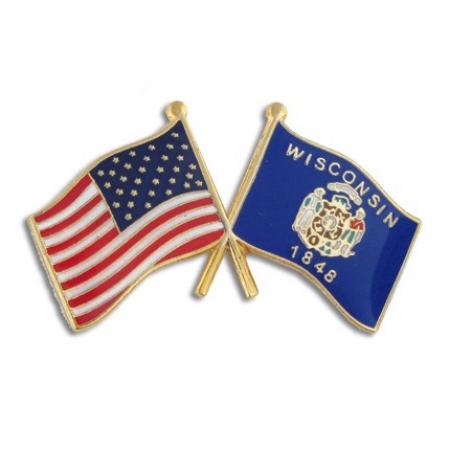 Wisconsin and USA Crossed Flag Pin 