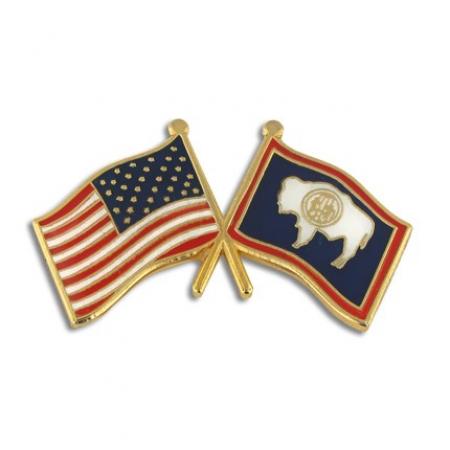 Wyoming and USA Crossed Flag Pin 