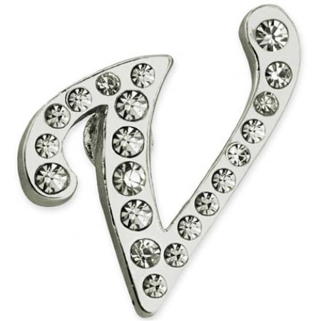 Rhinestone Letter V Pin 