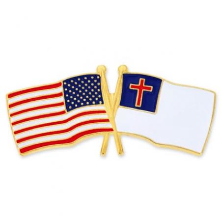 USA and Christian Flag Pin 