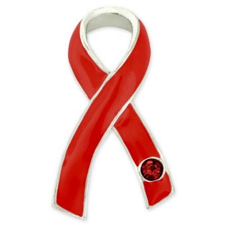 Red Ribbon with Stone Pin 