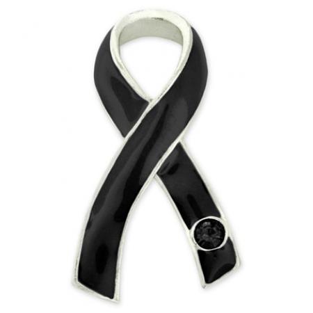 Black Ribbon with Black Stone Pin 