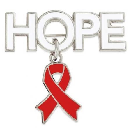 Hope Pin with Red Ribbon Charm 