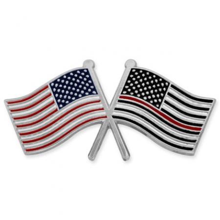 Thin Red Line USA Crossed Flag Pin 