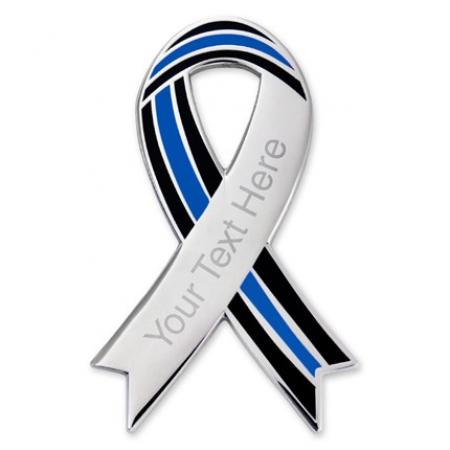 Engravable Thin Blue Line Ribbon Lapel Pin 