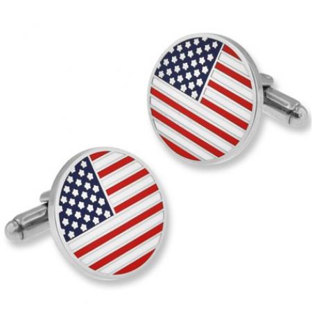 Round American Flag Cufflink Set 