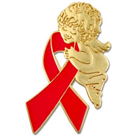 Red Ribbon Angel Pin 