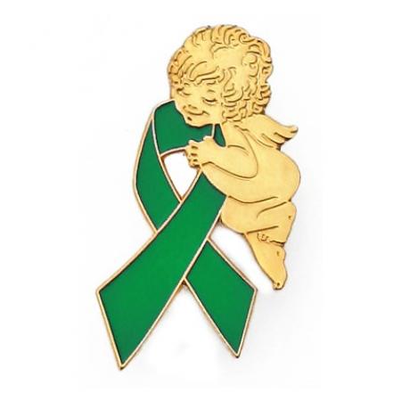 Green Ribbon Angel Pin 