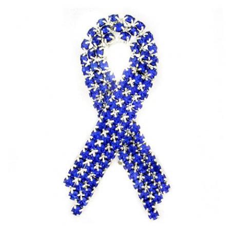 Blue Rhinestone Ribbon Pin 