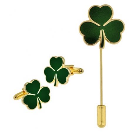 Shamrock Cufflinks and Stick Pin Set 