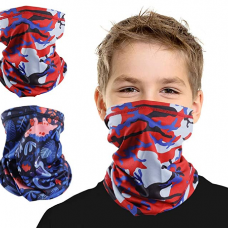 2 PCS Kids Neck Gaiter Face Mask Bandanas Boys Girls Face Scarf for Camping Running Cycling Fishing Sport Hunting 