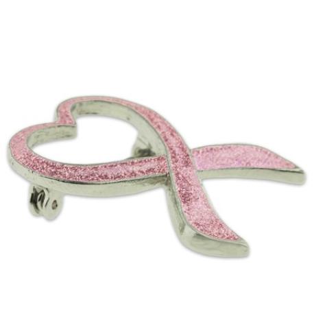     Pink Glitter Heart Ribbon Pin