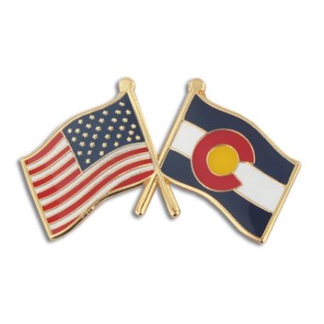     Colorado and USA Crossed Flag Pin