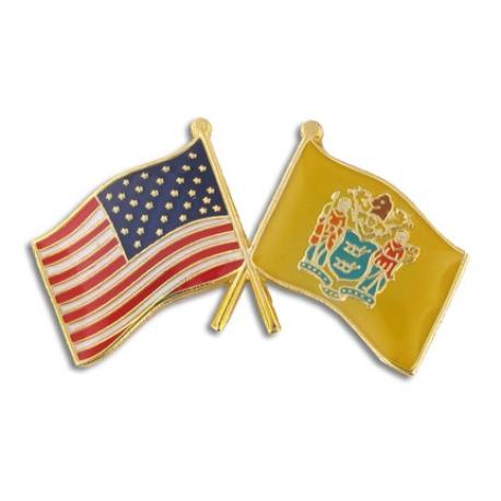     New Jersey and USA Crossed Flag Pin