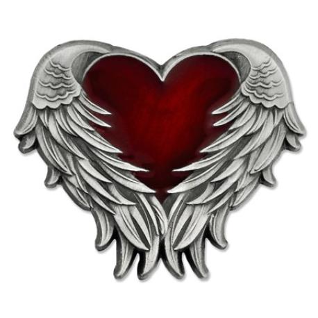     Heart with Angel Wings Pin - Antique Nickel