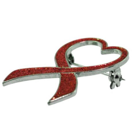     Red Glitter Heart Ribbon Brooch