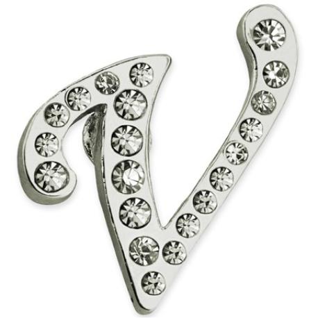     Rhinestone Letter V Pin