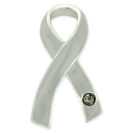     Grey Ribbon with Stone Pin