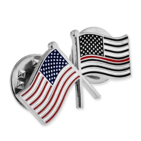     Thin Red Line USA Crossed Flag Pin