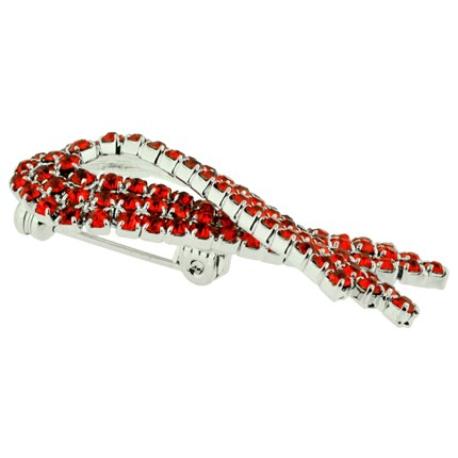     Red Rhinestone Ribbon Pin