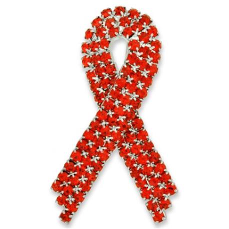     Red Rhinestone Ribbon Pin