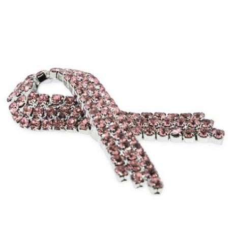     Pink Rhinestone Ribbon Pin