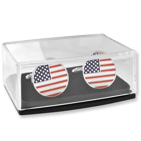     Round American Flag Cufflink Set