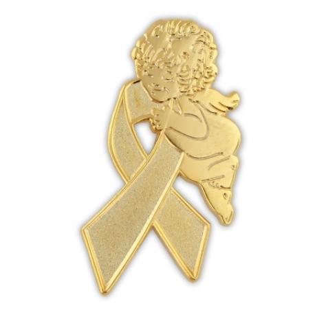     Gold Ribbon Angel Pin