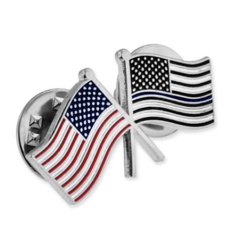     Thin Blue Line USA Crossed Flag Pin