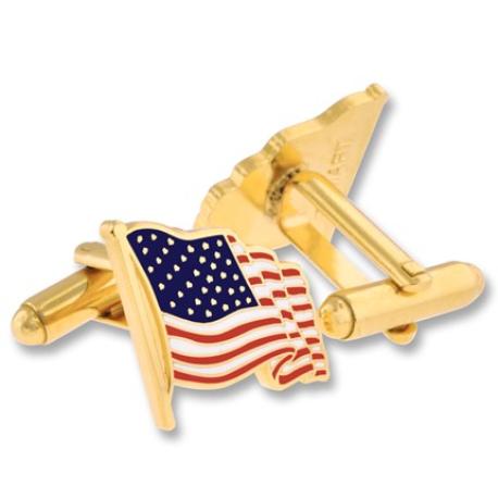     American Flag Cufflinks and Pin Set - Gold