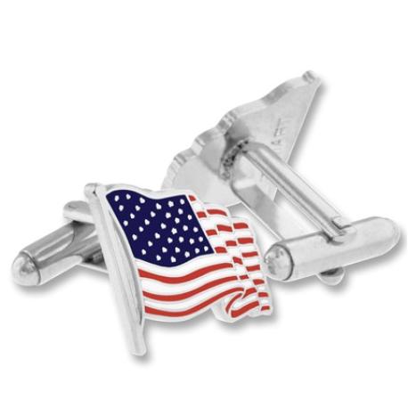     American Flag Cufflinks and Pin Set - Silver