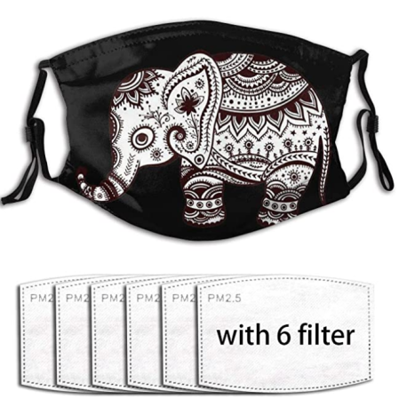     African Elephant Black Face Mask with Filter Pocket Washable Reusable Face Bandanas Balaclava