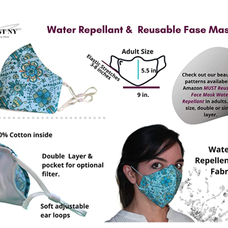     Double Layer Face Mask Cotton & Polyester Blue Flowers Water