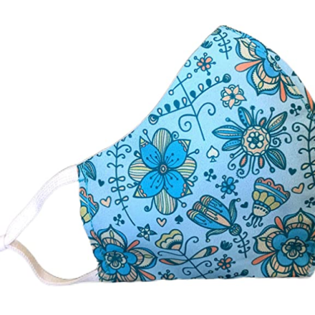     Double Layer Face Mask Cotton & Polyester Blue Flowers Water