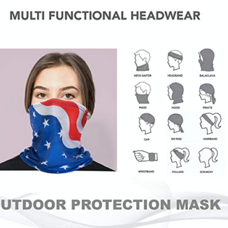     4 Packs American US Flag Face Bandana Neck Gaiter, Sun UV Dust Protection