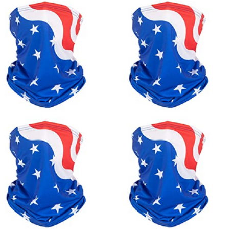     4 Packs American US Flag Face Bandana Neck Gaiter, Sun UV Dust Protection